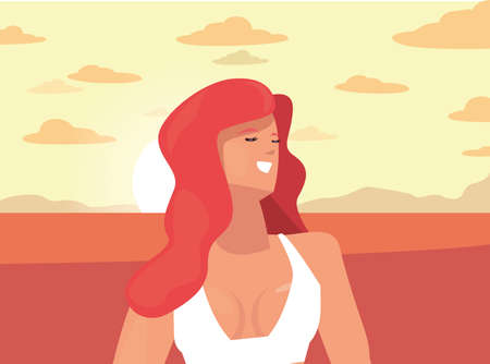 beautiful woman with swimsuit summer time vector illustrationのイラスト素材