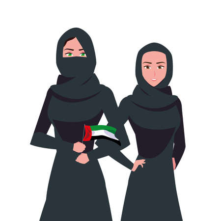 arab women with united arab emirates flag vector illustrationのイラスト素材