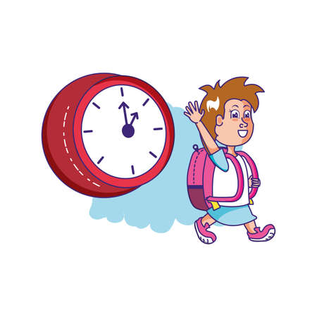 cute little student girl with school bag and clock vector illustration designのイラスト素材