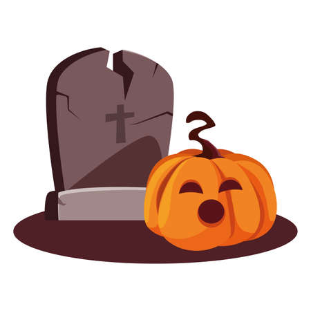 gravestone pumpkin happy halloween celebration design vector illustrationのイラスト素材