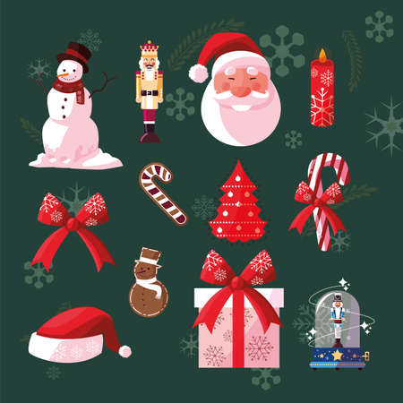 Cartoons set design, Merry chritmas winter season decoration card invitation celebration and holiday theme Vector illustrationのイラスト素材