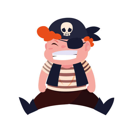 happy boy in halloween pirate costume vector illustrationのイラスト素材