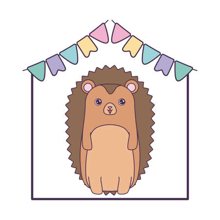 cute porcupine with garlands hanging vector illustration designのイラスト素材