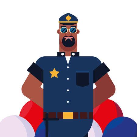 happy labor day - policeman professional character american flag vector illustrationのイラスト素材