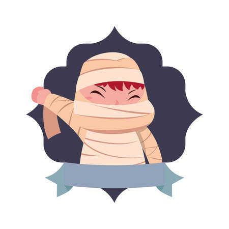 boy dresses in mummy costume halloween vector illustrationのイラスト素材