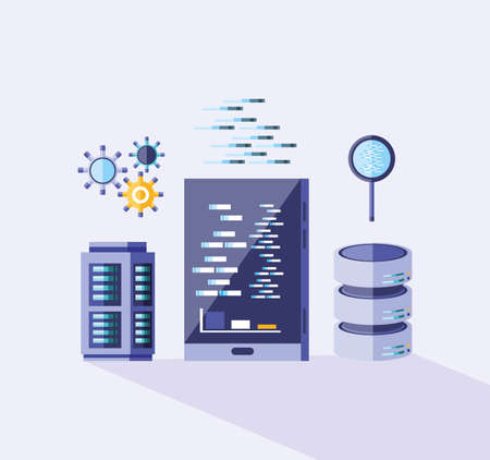 Big data design, Web hosting data center security system and technology theme Vector illustrationのイラスト素材