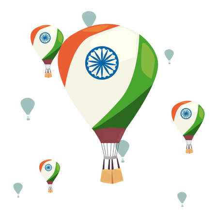 flying air balloon indian happy independence day vector illustrationのイラスト素材