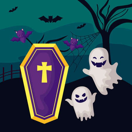 ghosts mysteries with icons of halloween vector illustration designのイラスト素材