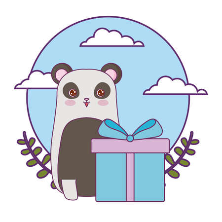panda bear animal with gift box vector illustration designのイラスト素材