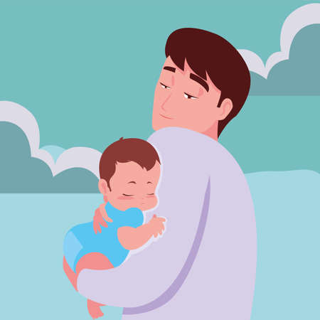 dad carrying his baby in his arms vector illustrationのイラスト素材