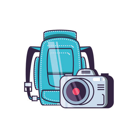 travel bag equipment with camera photographic vector illustration designのイラスト素材