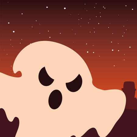 ghost happy halloween celebration night panorama vector illustrationのイラスト素材