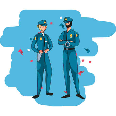 couple of polices officers avatars characters vector illustration designのイラスト素材