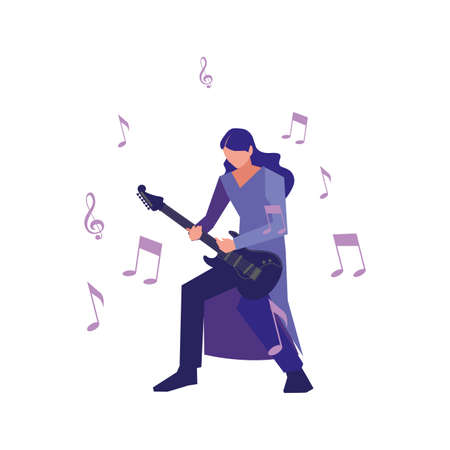 musician man electric guitar playing vector illustrationのイラスト素材