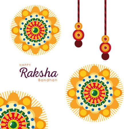 Raksha bandhan yellow mandala flowers wristbands design, Indian holiday celebration and culture theme Vector illustrationのイラスト素材