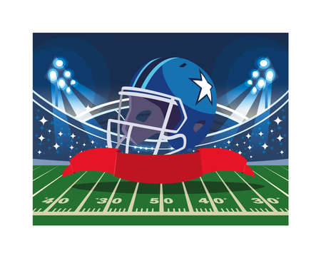 american football helmet on stadium grass vector illustration designのイラスト素材