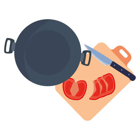 saucepan tomato knnife board preparation cooking vector illustrationのイラスト素材