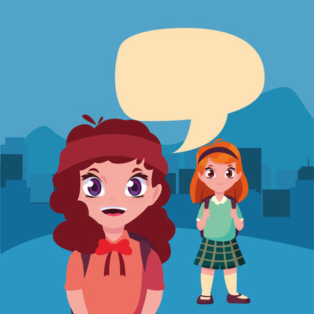 student girls with bag talking back to school vector illustration