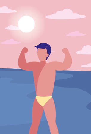man in swimsuit on the beach summer time vector illustrationのイラスト素材