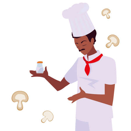man chef mushroom and salt preparation cooking vector illustrationのイラスト素材