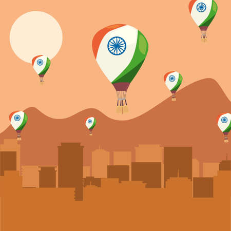 india independence day hot air balloons flying vector illustrationのイラスト素材