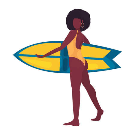 woman with surfboard summer time vacations design vector illustrationのイラスト素材