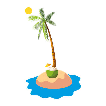 summer beach with palms and coconut cocktail scene vector illustration designのイラスト素材