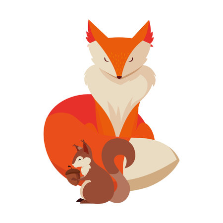 fox and squirrel happy autumn season vector illustration