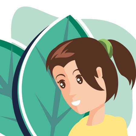 Leaves and avatar woman design, Plant floral garden nature decoration ornament and season theme Vector illustrationのイラスト素材