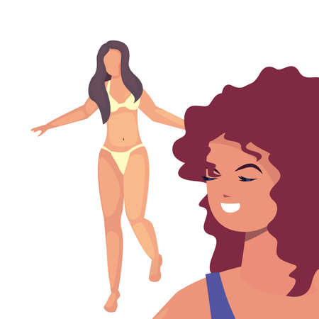 women with swimsuits - summer time vacations design vector illustrationのイラスト素材