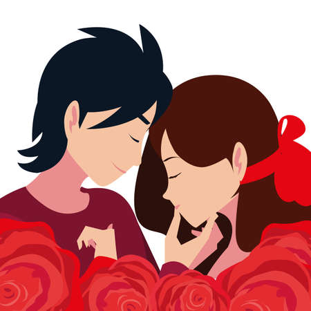 romantic couple hugging flowers roses vector illustrationのイラスト素材
