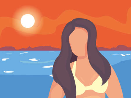 beautiful woman with swimsuit summer time vector illustrationのイラスト素材