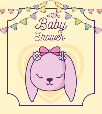 baby shower card with head of cute rabbit vector illustration designのイラスト素材