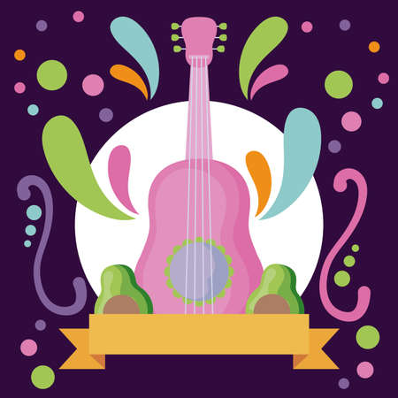 musical instrument guitar with avocados vector illustration designのイラスト素材