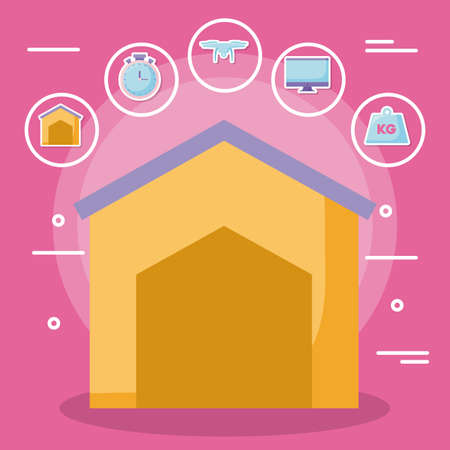 warehouse with delivery service icons vector illustration designのイラスト素材