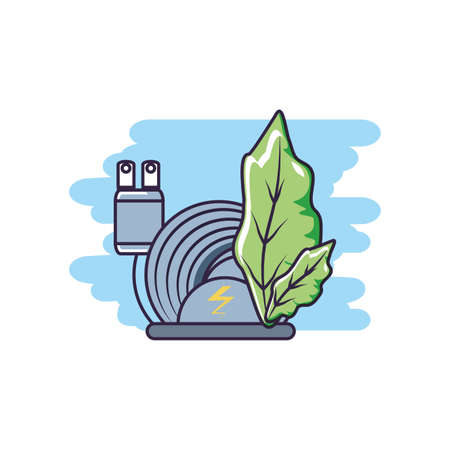 energy plug electric with leafs nature vector illustration designのイラスト素材