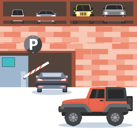 building with entrance of parking zone and barricade vector illustration designのイラスト素材