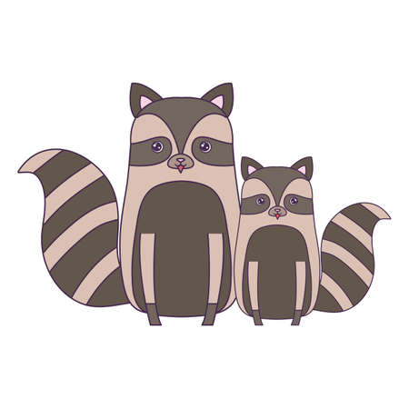 cute group of raccoons animals vector illustration designのイラスト素材