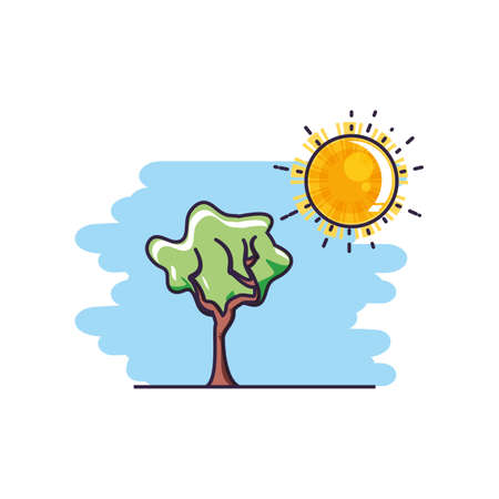 tree plant nature with sun vector illustration designのイラスト素材