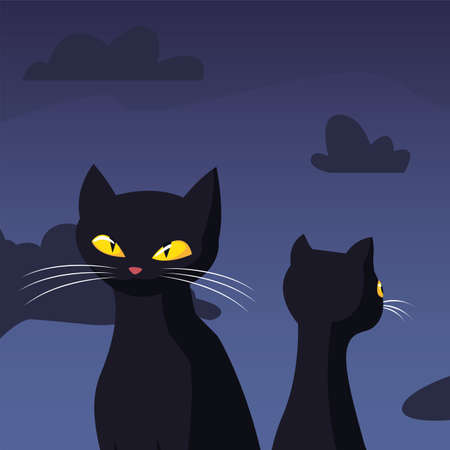 black cats happy halloween celebration design vector illustrationのイラスト素材