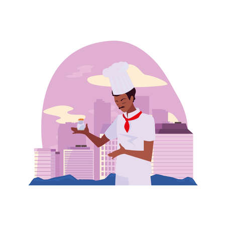man chef holding salt cooking in the city vector illustrationのイラスト素材