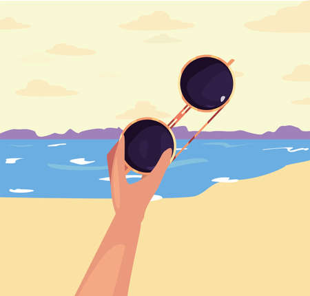 hand with sunglasses beach sea summer time vacations design vector illustrationのイラスト素材