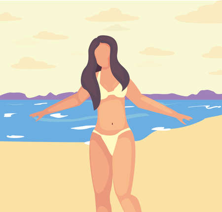 beautiful woman with swimsuit beach - summer time vector illustrationのイラスト素材