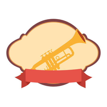 trumpet musical badge ribbon vector illustration emblemのイラスト素材