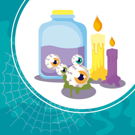 potion magic with icons in scene halloween vector illustration designのイラスト素材