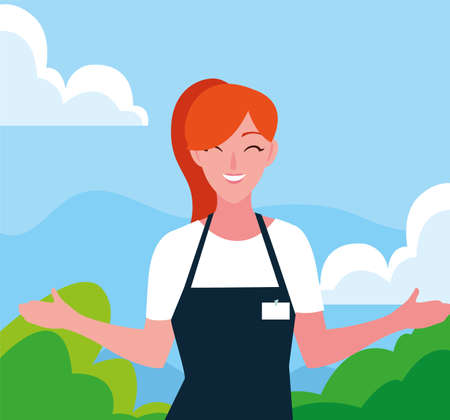 seller woman character with apron outdoors vector illustrationのイラスト素材