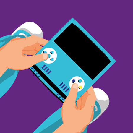 gamer hands with handle video game device vector illustration design