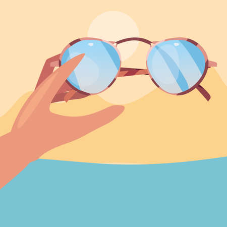 hand with sunglasses beach - summer time vacations design vector illustrationのイラスト素材