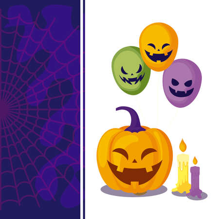 pumpkin with icons in scene halloween vector illustration designのイラスト素材