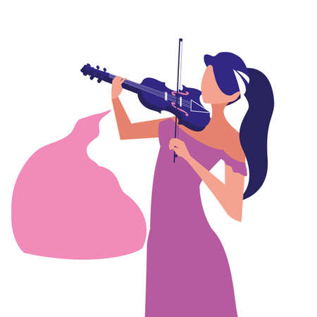musician woman playing violin instruments music vector illustration beautiful woman with swimsuit summer time vector illustrationのイラスト素材